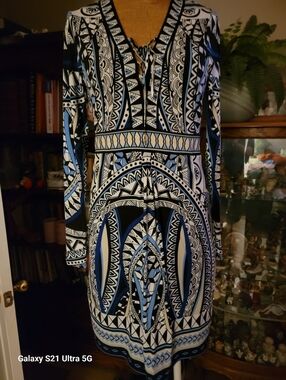 Hale Bob Blue and Black Geometric Long Sleeve, Lined.